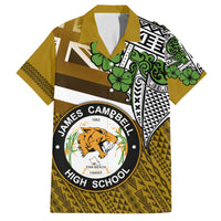 Hawaii James Campbell High School Family Matching Short Sleeve Bodycon Dress and Hawaiian Shirt Kakau Pattern Gold Color Version LT03 Dad's Shirt - Short Sleeve Gold - Polynesian Pride