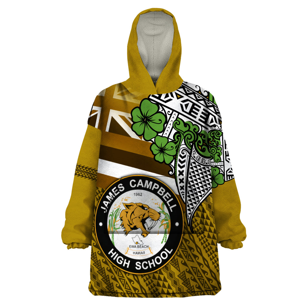 Hawaii James Campbell High School Wearable Blanket Hoodie Kakau Pattern Gold Color Version LT03 One Size Gold - Polynesian Pride