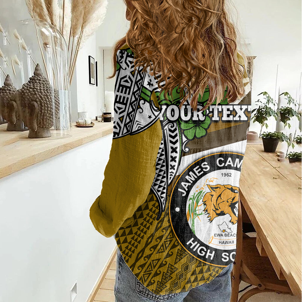 Hawaii James Campbell High School Women Casual Shirt Kakau Pattern Gold Color Version LT03 - Polynesian Pride