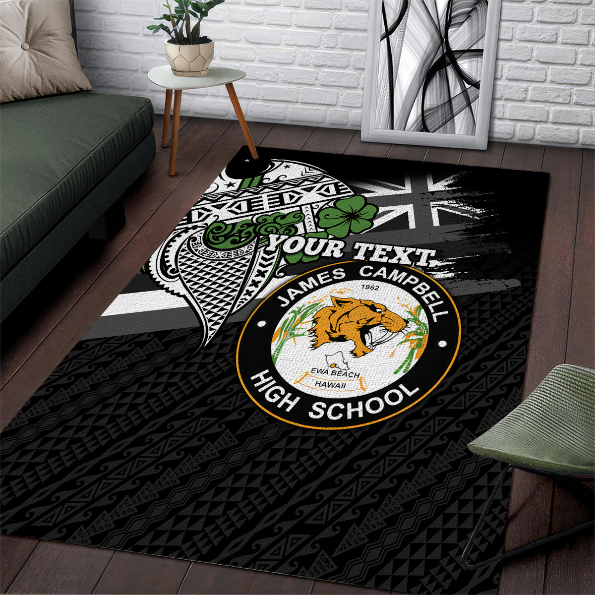 Hawaii James Campbell High School Area Rug Kakau Pattern Black Version LT03 Black - Polynesian Pride