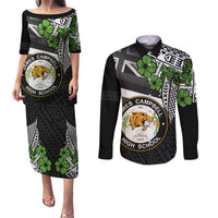 Hawaii James Campbell High School Couples Matching Puletasi Dress and Long Sleeve Button Shirt Kakau Pattern Black Version LT03 Black - Polynesian Pride