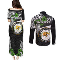 Hawaii James Campbell High School Couples Matching Puletasi Dress and Long Sleeve Button Shirt Kakau Pattern Black Version LT03 - Polynesian Pride