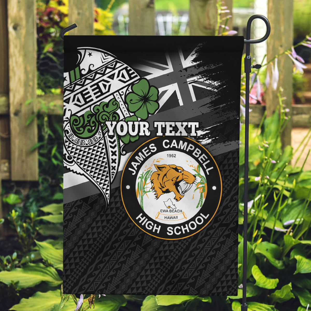 Hawaii James Campbell High School Garden Flag Kakau Pattern Black Version LT03 Garden Flag Black - Polynesian Pride