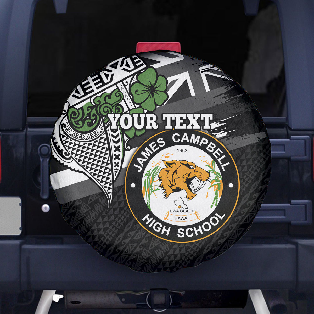 Hawaii James Campbell High School Spare Tire Cover Kakau Pattern Black Version LT03 Black - Polynesian Pride