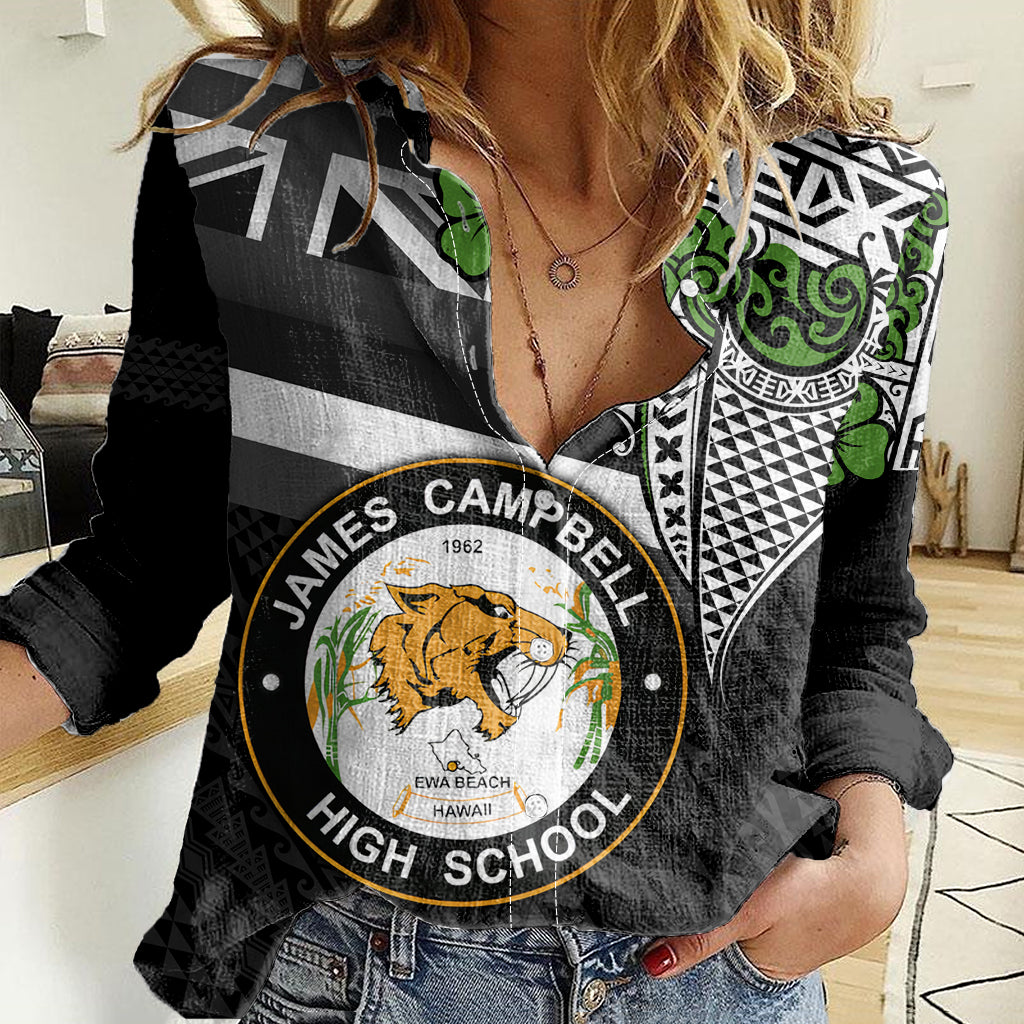 Hawaii James Campbell High School Women Casual Shirt Kakau Pattern Black Version LT03 Female Black - Polynesian Pride