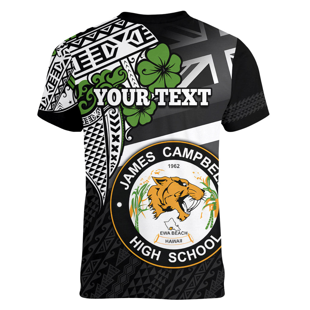 Hawaii James Campbell High School Women V Neck T Shirt Kakau Pattern Black Version LT03 - Polynesian Pride