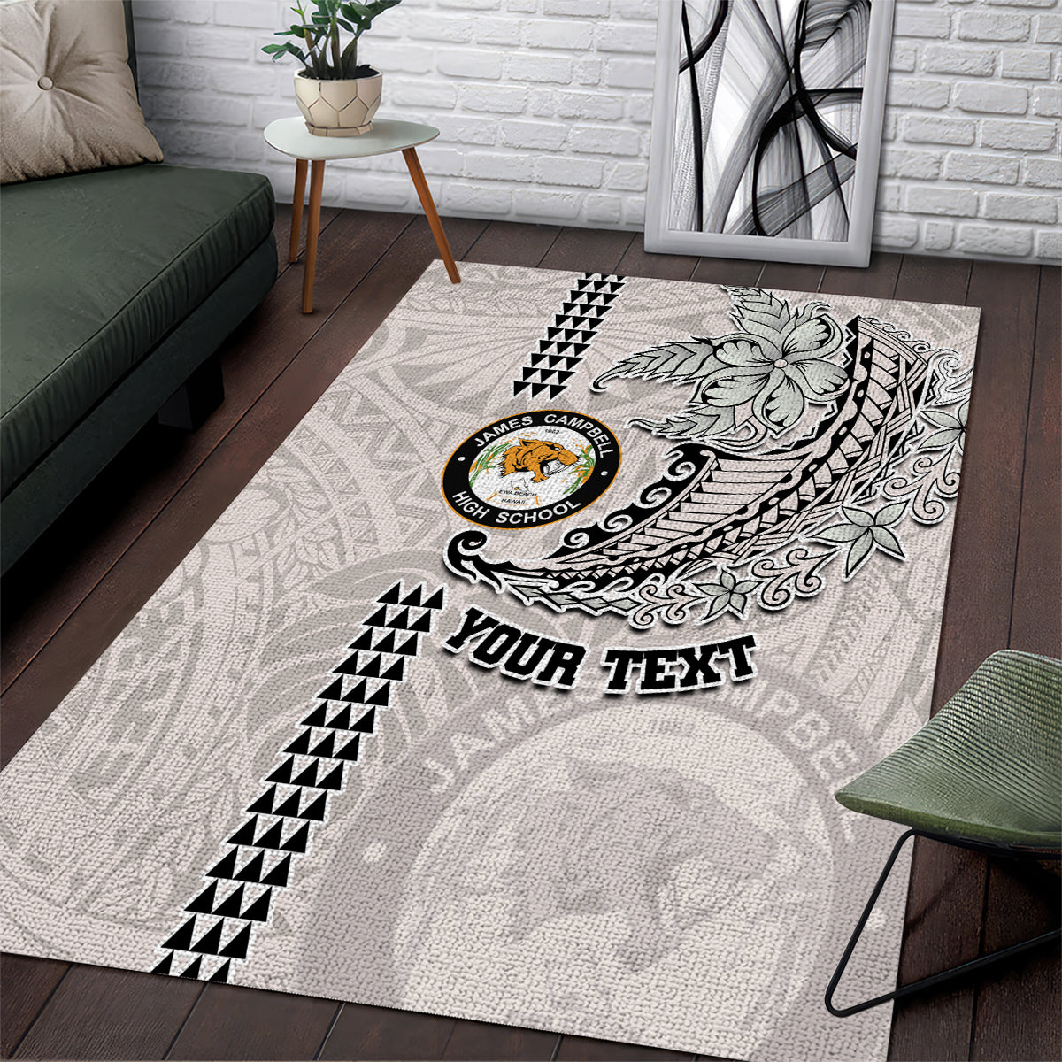 Custom Hawaii James Campbell High School Area Rug Tribal Kakau Pattern LT03 White - Polynesian Pride