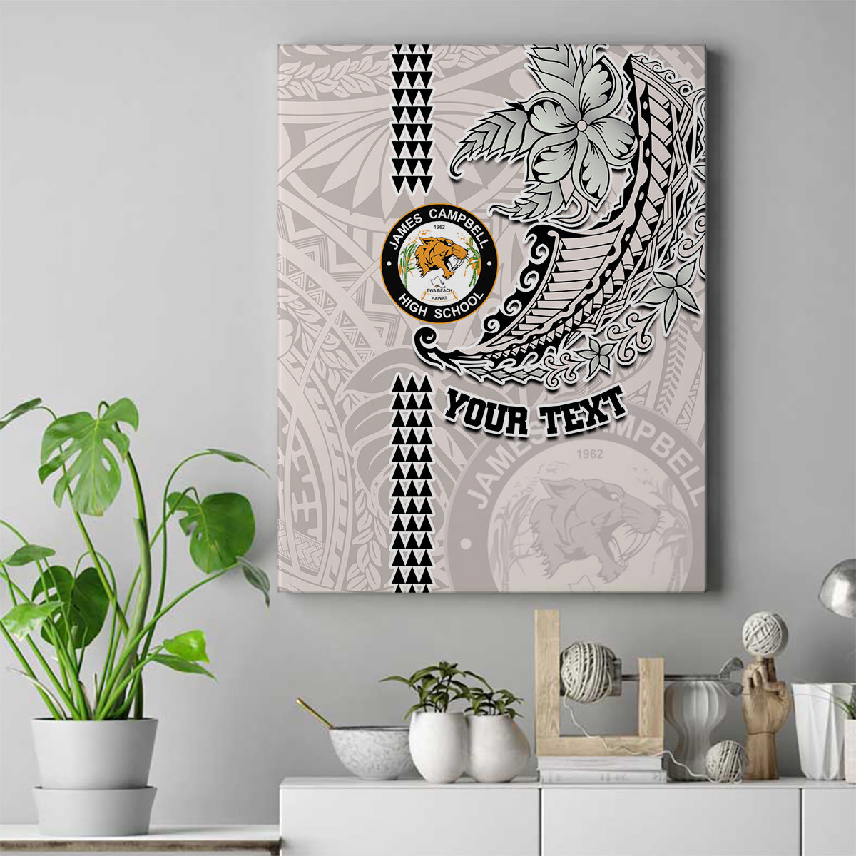 Custom Hawaii James Campbell High School Canvas Wall Art Tribal Kakau Pattern LT03 White - Polynesian Pride