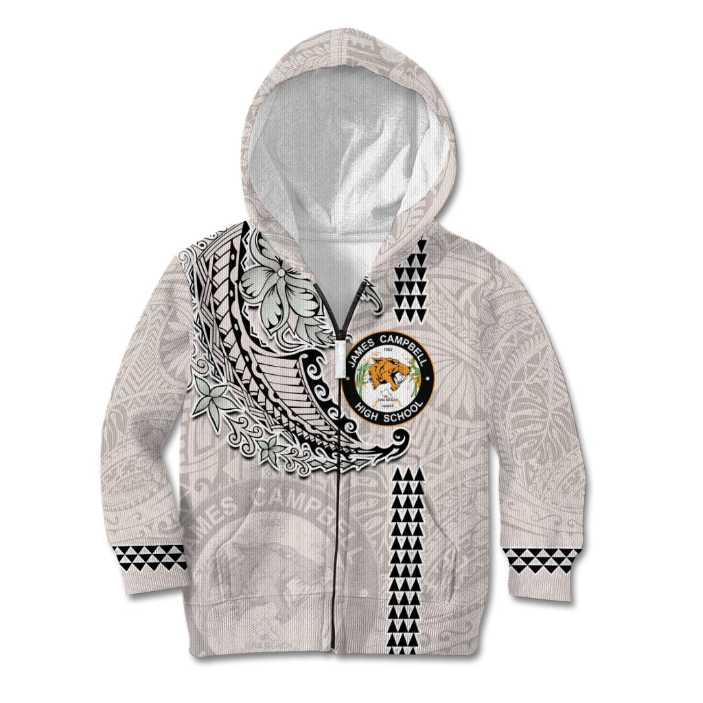 Custom Hawaii James Campbell High School Kid Hoodie Tribal Kakau Pattern LT03 Zip Hoodie White - Polynesian Pride
