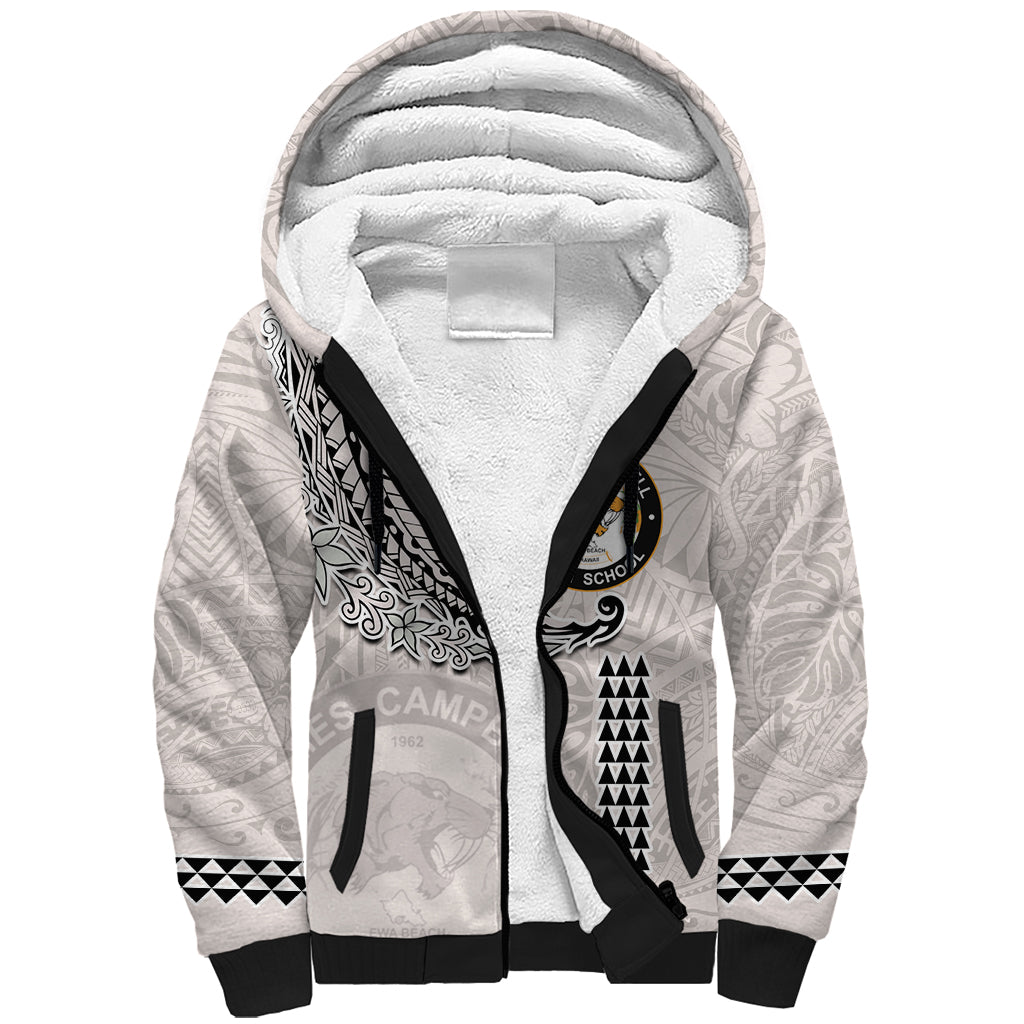 Custom Hawaii James Campbell High School Sherpa Hoodie Tribal Kakau Pattern LT03 Unisex White - Polynesian Pride