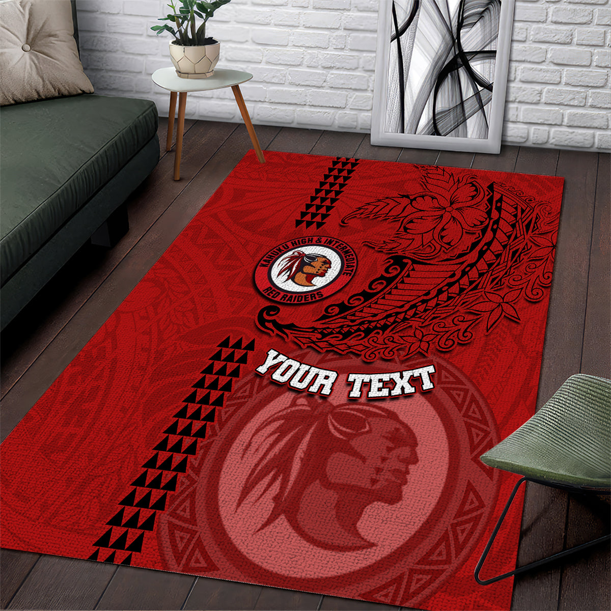 Hawaii Kahuku High & Intermediate School Area Rug Tribal Kakau Pattern LT03 Red - Polynesian Pride