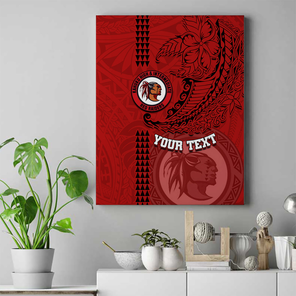 Hawaii Kahuku High & Intermediate School Canvas Wall Art Tribal Kakau Pattern LT03 Red - Polynesian Pride