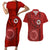 Hawaii Kahuku High & Intermediate School Couples Matching Short Sleeve Bodycon Dress and Hawaiian Shirt Tribal Kakau Pattern LT03 Red - Polynesian Pride