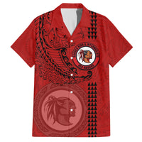 Hawaii Kahuku High & Intermediate School Family Matching Tank Maxi Dress and Hawaiian Shirt Tribal Kakau Pattern LT03 Dad's Shirt - Short Sleeve Red - Polynesian Pride