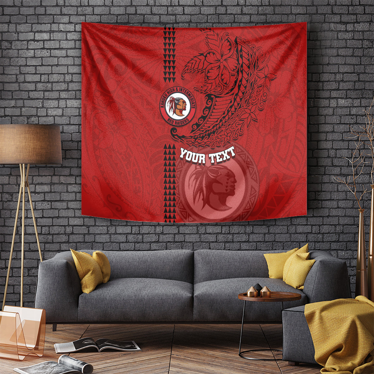 Hawaii Kahuku High & Intermediate School Tapestry Tribal Kakau Pattern LT03 Red - Polynesian Pride