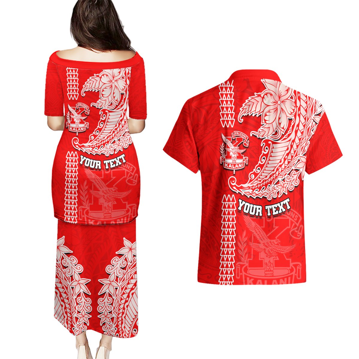 Hawaii Kalani High School Couples Matching Puletasi Dress and Hawaiian Shirt Tribal Kakau Pattern LT03 - Polynesian Pride