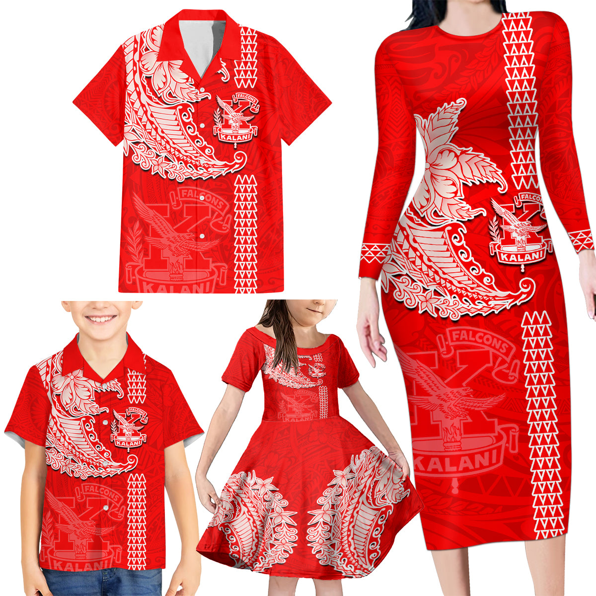 Hawaii Kalani High School Family Matching Long Sleeve Bodycon Dress and Hawaiian Shirt Tribal Kakau Pattern LT03 - Polynesian Pride