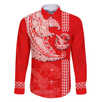 Hawaii Kalani High School Family Matching Mermaid Dress and Hawaiian Shirt Tribal Kakau Pattern LT03 Dad's Shirt - Long Sleeve Red - Polynesian Pride