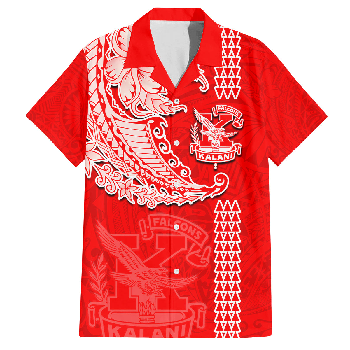 Hawaii Kalani High School Family Matching Off Shoulder Long Sleeve Dress and Hawaiian Shirt Tribal Kakau Pattern LT03 Dad's Shirt - Short Sleeve Red - Polynesian Pride