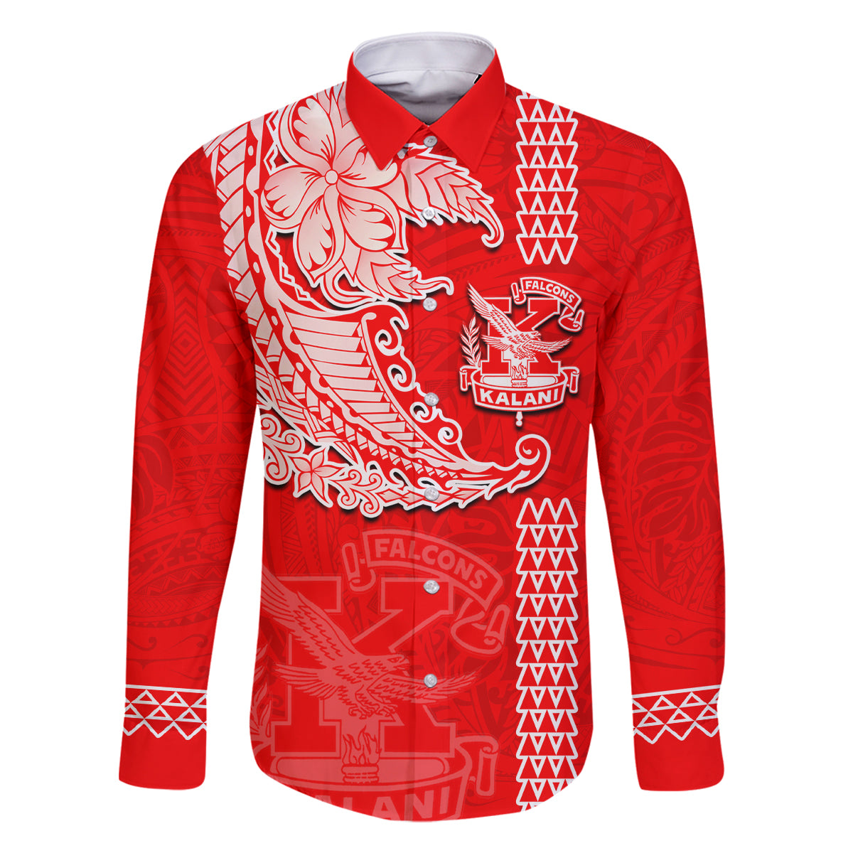 Hawaii Kalani High School Family Matching Off Shoulder Long Sleeve Dress and Hawaiian Shirt Tribal Kakau Pattern LT03 Dad's Shirt - Long Sleeve Red - Polynesian Pride