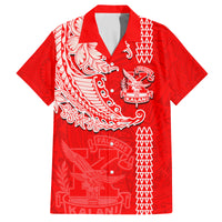 Hawaii Kalani High School Family Matching Off Shoulder Maxi Dress and Hawaiian Shirt Tribal Kakau Pattern LT03 Dad's Shirt - Short Sleeve Red - Polynesian Pride