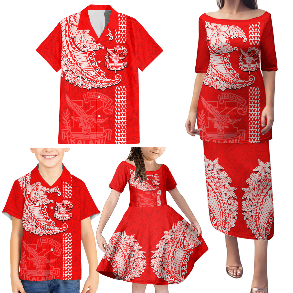 Hawaii Kalani High School Family Matching Puletasi Dress and Hawaiian Shirt Tribal Kakau Pattern LT03 - Polynesian Pride