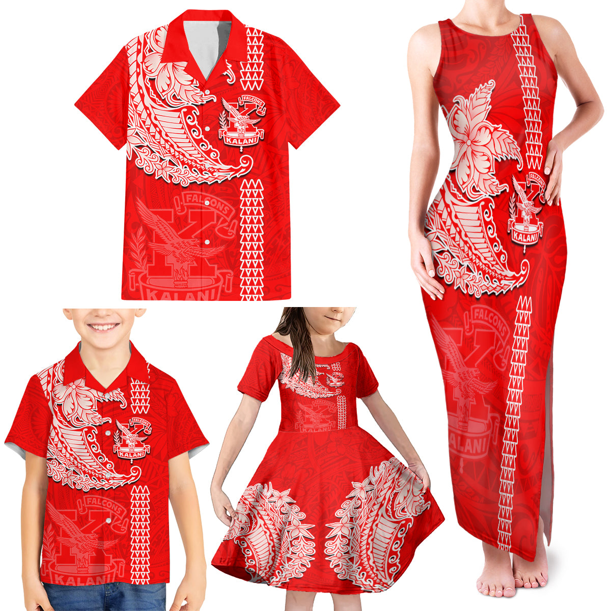 Hawaii Kalani High School Family Matching Tank Maxi Dress and Hawaiian Shirt Tribal Kakau Pattern LT03 - Polynesian Pride