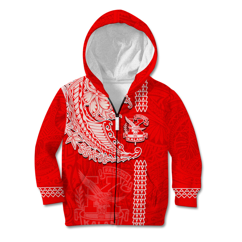Hawaii Kalani High School Kid Hoodie Tribal Kakau Pattern LT03 Zip Hoodie Red - Polynesian Pride