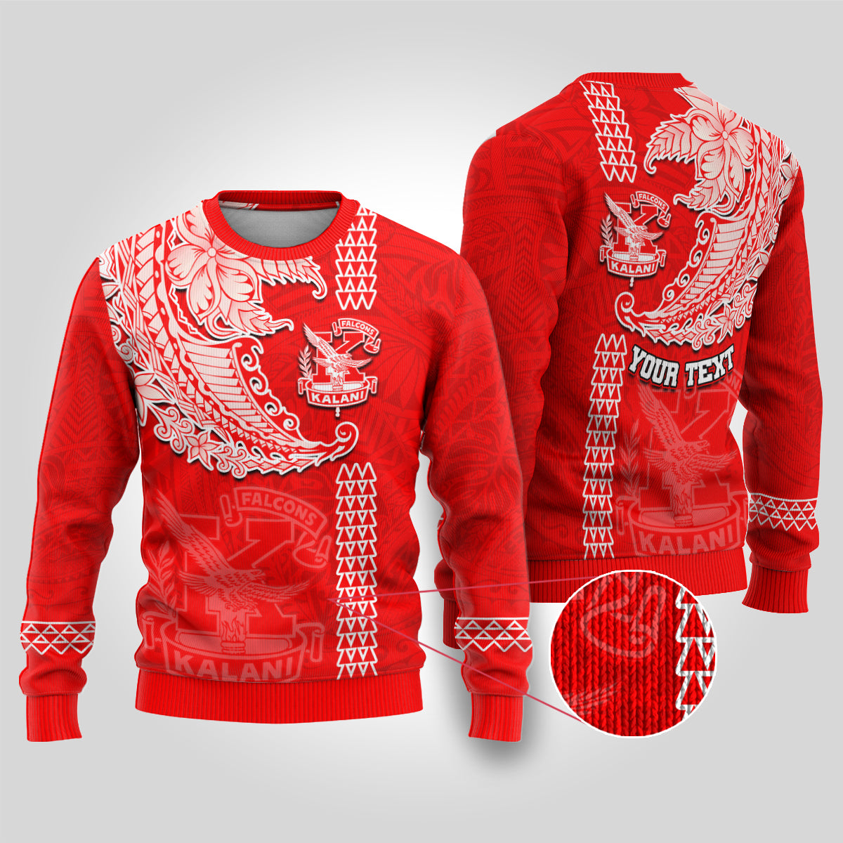 Hawaii Kalani High School Ugly Christmas Sweater Tribal Kakau Pattern LT03 Red - Polynesian Pride