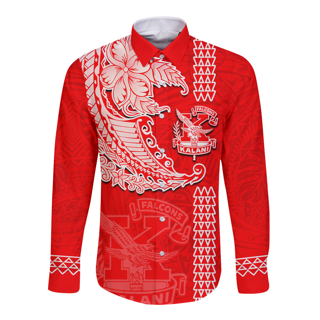 Hawaii Kalani High School Long Sleeve Button Shirt Tribal Kakau Pattern LT03 Unisex Red - Polynesian Pride