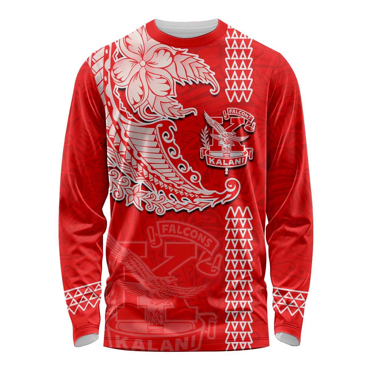 Hawaii Kalani High School Long Sleeve Shirt Tribal Kakau Pattern LT03 Unisex Red - Polynesian Pride