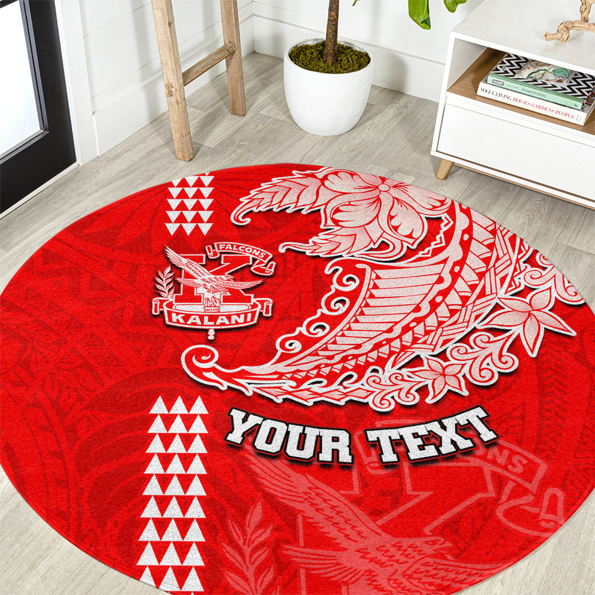 Hawaii Kalani High School Round Carpet Tribal Kakau Pattern LT03 Red - Polynesian Pride