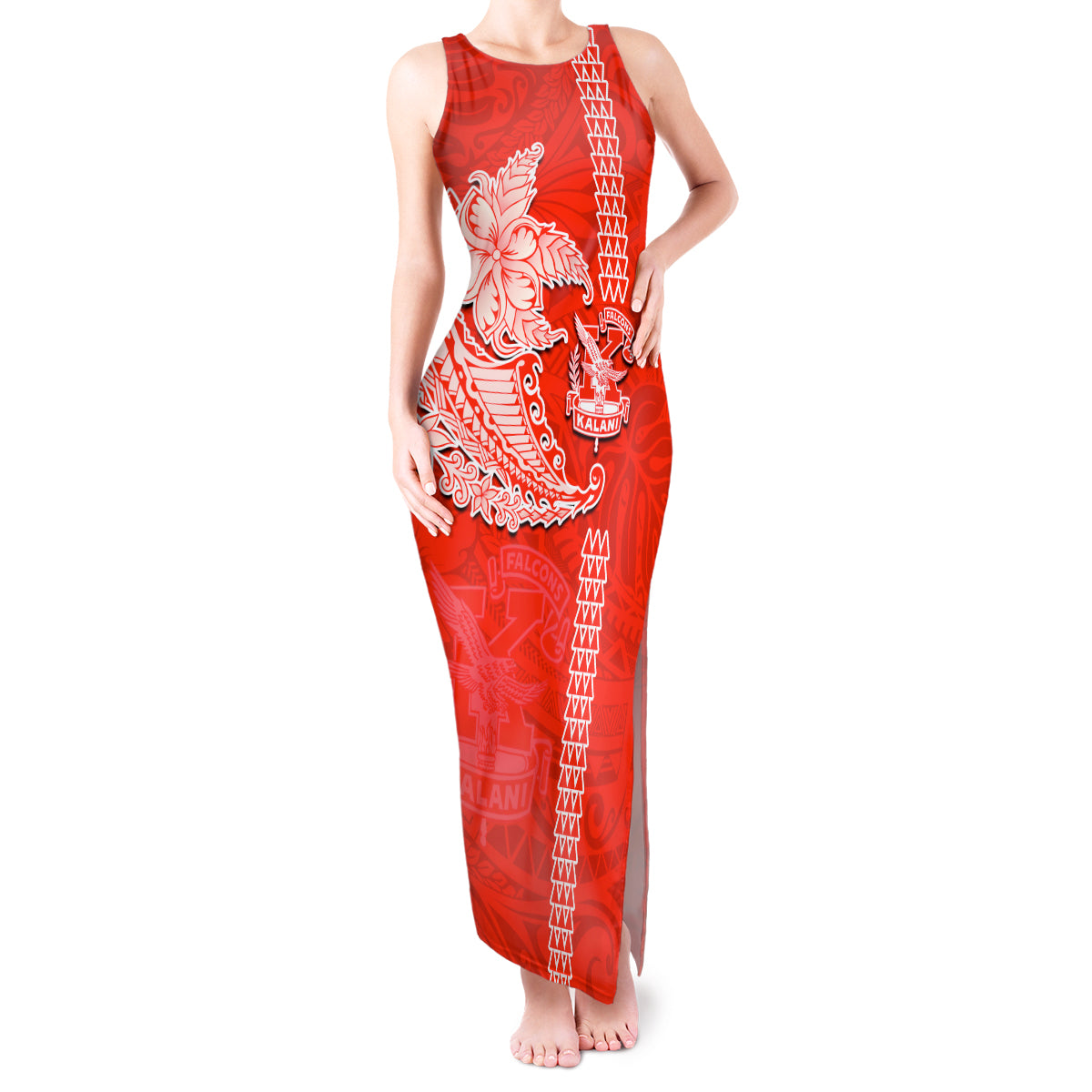 Hawaii Kalani High School Tank Maxi Dress Tribal Kakau Pattern LT03 Women Red - Polynesian Pride