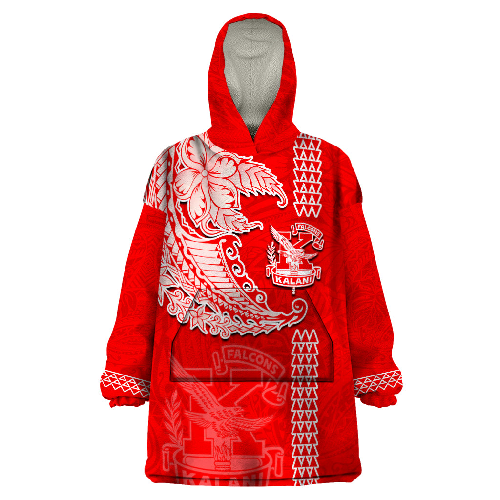 Hawaii Kalani High School Wearable Blanket Hoodie Tribal Kakau Pattern LT03 One Size Red - Polynesian Pride