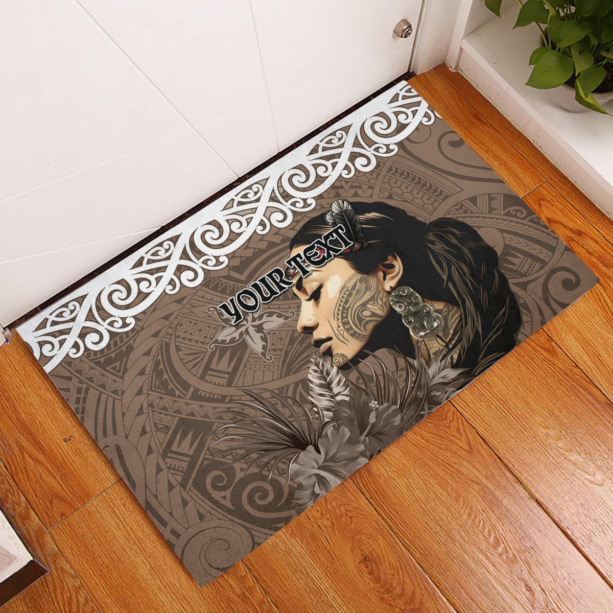 Custom New Zealand Womens Day Rubber Doormat Traditional Maori Woman Polynesian Pattern Brown Color LT03 Brown - Polynesian Pride