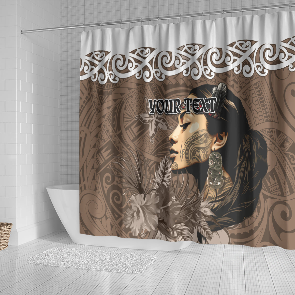 Custom New Zealand Womens Day Shower Curtain Traditional Maori Woman Polynesian Pattern Brown Color LT03 - Polynesian Pride