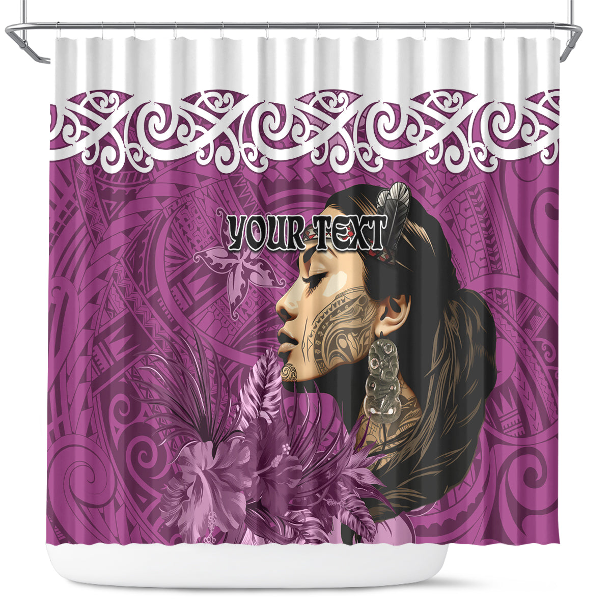 Custom New Zealand Womens Day Shower Curtain Traditional Maori Woman Polynesian Pattern Pink Color LT03 Pink - Polynesian Pride