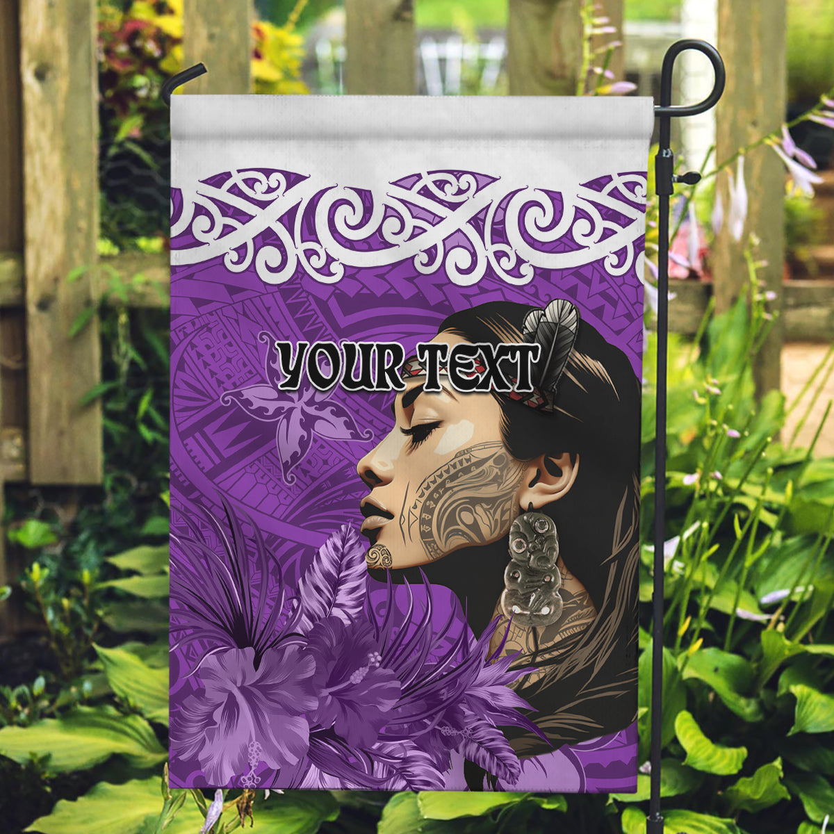 Custom New Zealand Womens Day Garden Flag Traditional Maori Woman Polynesian Pattern Purple Color LT03 Garden Flag Purple - Polynesian Pride