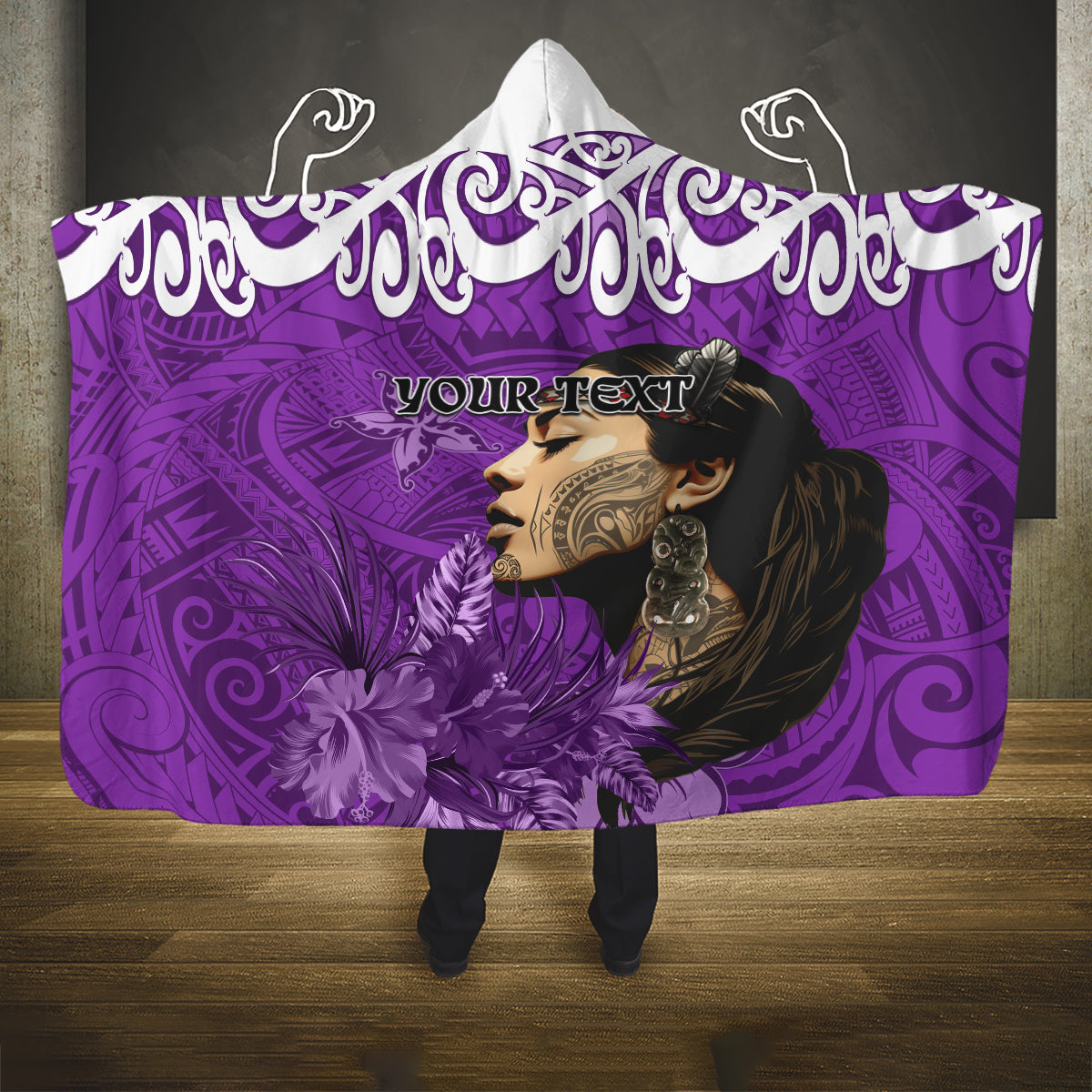 Custom New Zealand Womens Day Hooded Blanket Traditional Maori Woman Polynesian Pattern Purple Color LT03 One Size Purple - Polynesian Pride