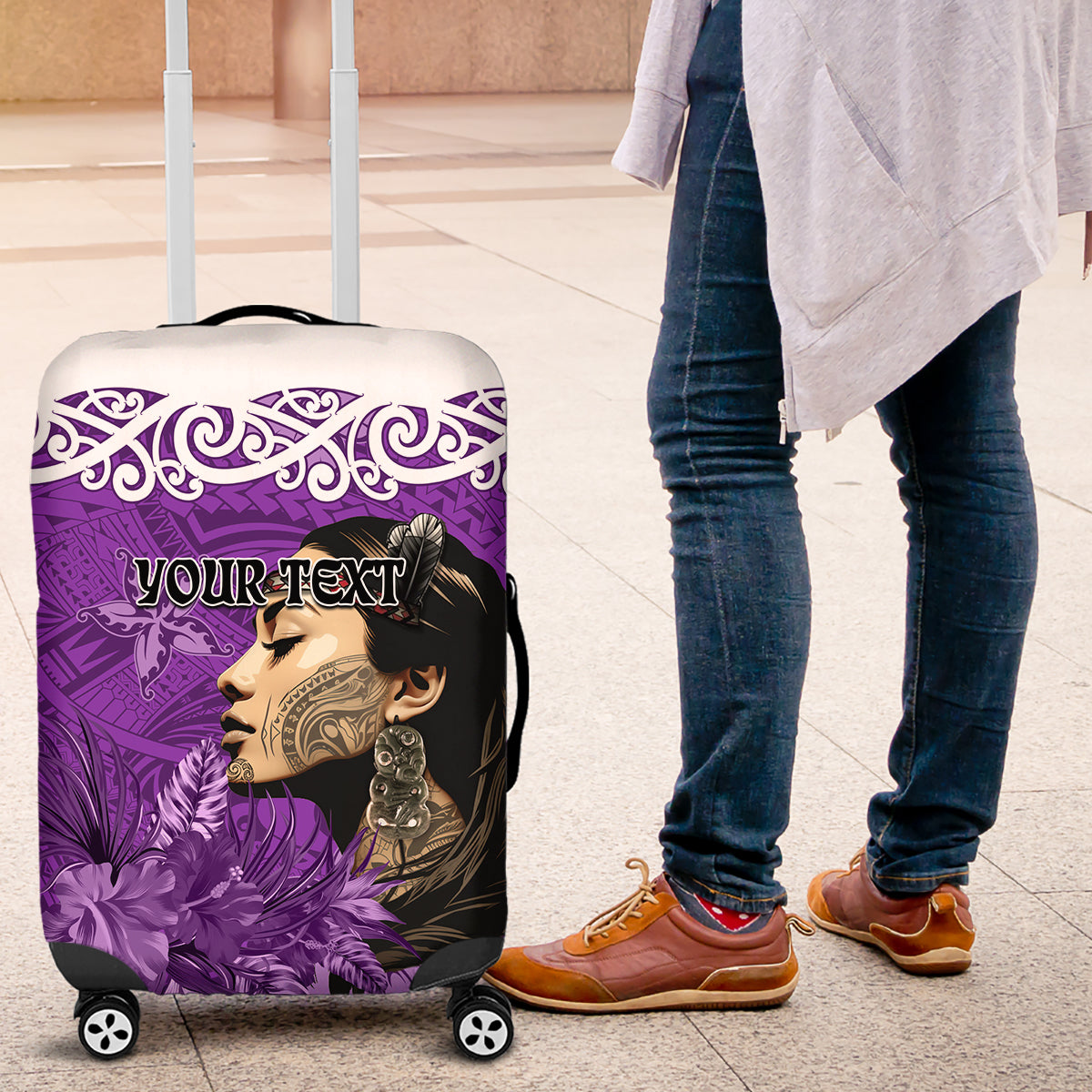 Custom New Zealand Womens Day Luggage Cover Traditional Maori Woman Polynesian Pattern Purple Color LT03 Purple - Polynesian Pride