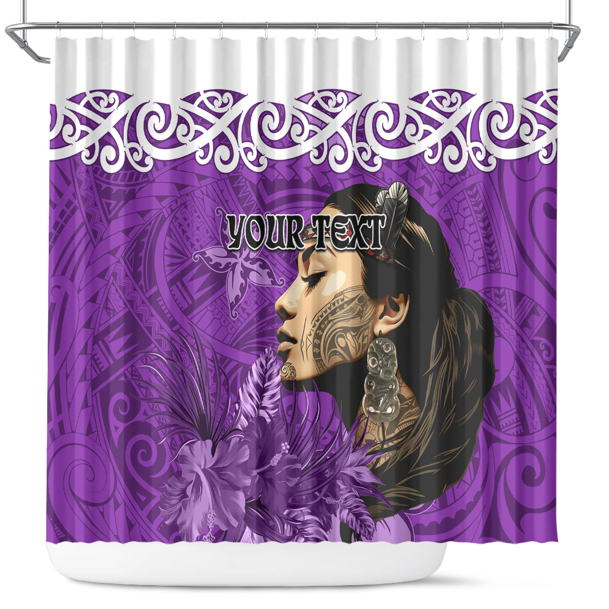 Custom New Zealand Womens Day Shower Curtain Traditional Maori Woman Polynesian Pattern Purple Color LT03 Purple - Polynesian Pride