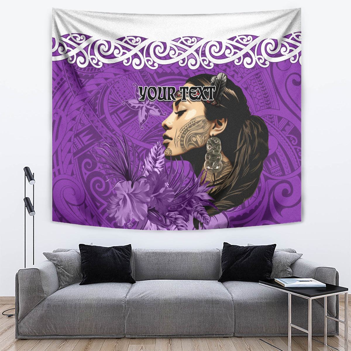 Custom New Zealand Womens Day Tapestry Traditional Maori Woman Polynesian Pattern Purple Color LT03 Purple - Polynesian Pride