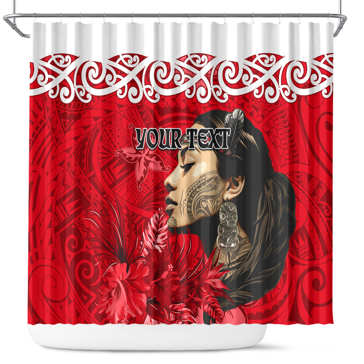 Custom New Zealand Womens Day Shower Curtain Traditional Maori Woman Polynesian Pattern Red Color LT03 Red - Polynesian Pride