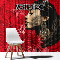 Custom New Zealand Womens Day Window Curtain Traditional Maori Woman Polynesian Pattern Red Color LT03 - Polynesian Pride