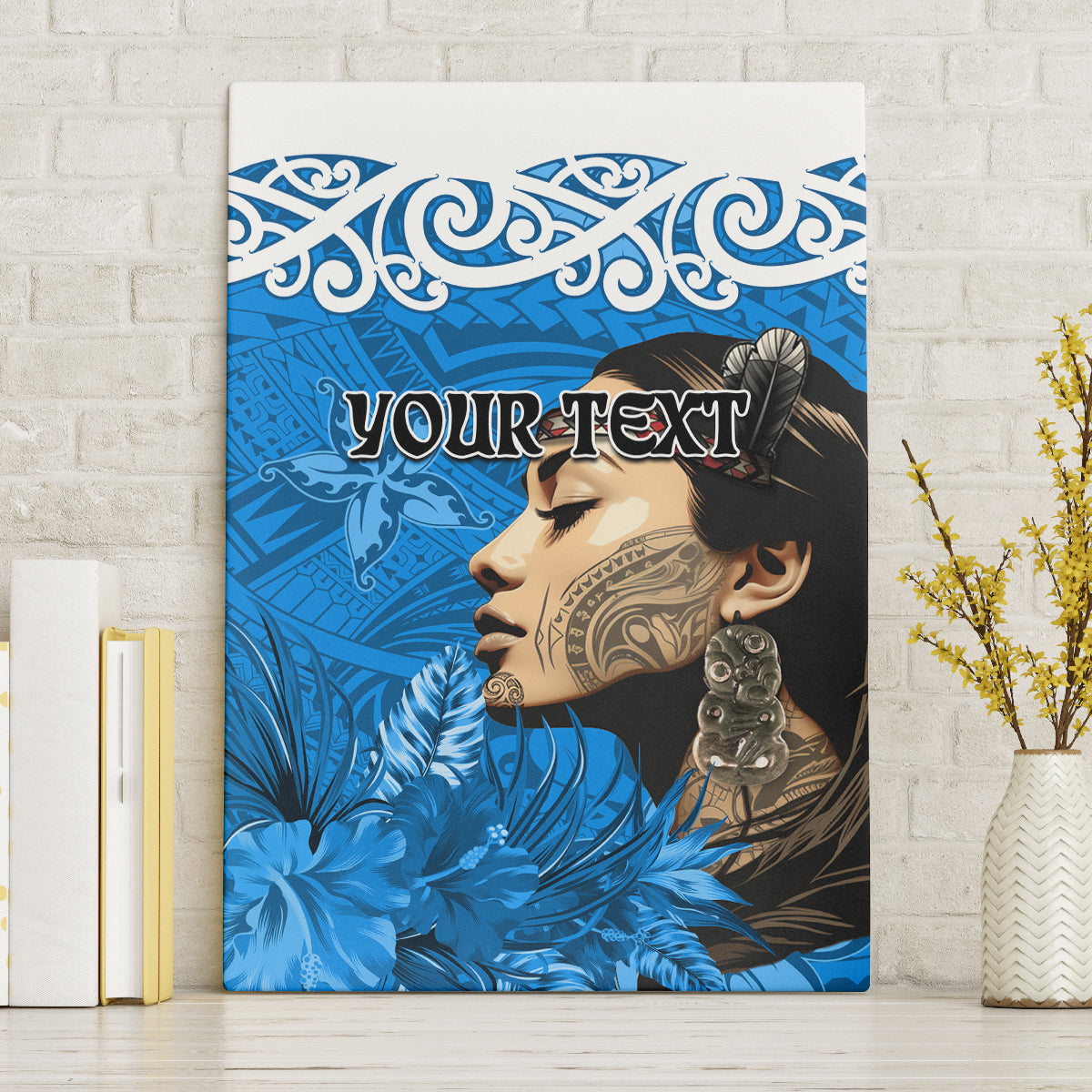 Custom New Zealand Womens Day Canvas Wall Art Traditional Maori Woman Polynesian Pattern Blue Color LT03 Blue - Polynesian Pride