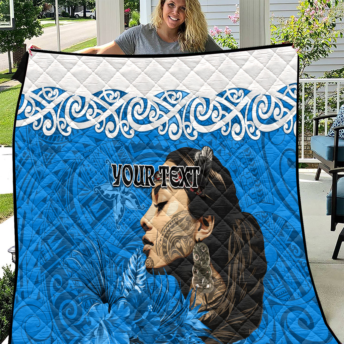 Custom New Zealand Womens Day Quilt Traditional Maori Woman Polynesian Pattern Blue Color LT03 Blue - Polynesian Pride