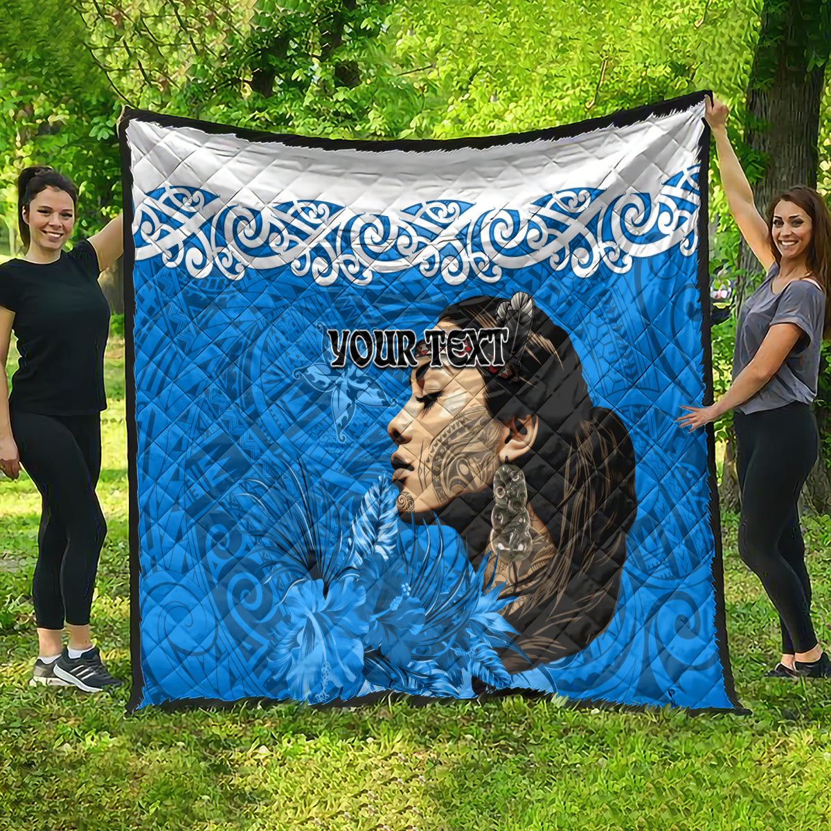 Custom New Zealand Womens Day Quilt Traditional Maori Woman Polynesian Pattern Blue Color LT03 - Polynesian Pride
