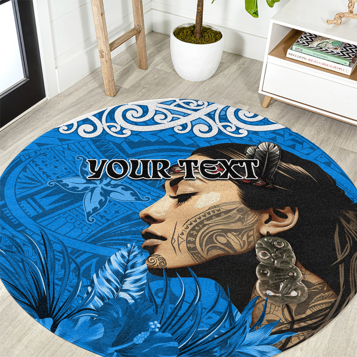 Custom New Zealand Womens Day Round Carpet Traditional Maori Woman Polynesian Pattern Blue Color LT03 Blue - Polynesian Pride