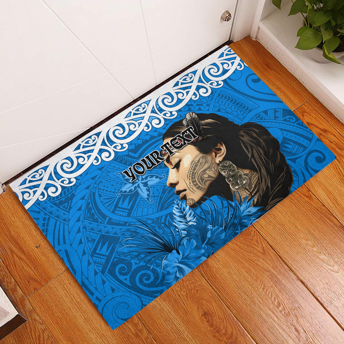 Custom New Zealand Womens Day Rubber Doormat Traditional Maori Woman Polynesian Pattern Blue Color LT03 Blue - Polynesian Pride