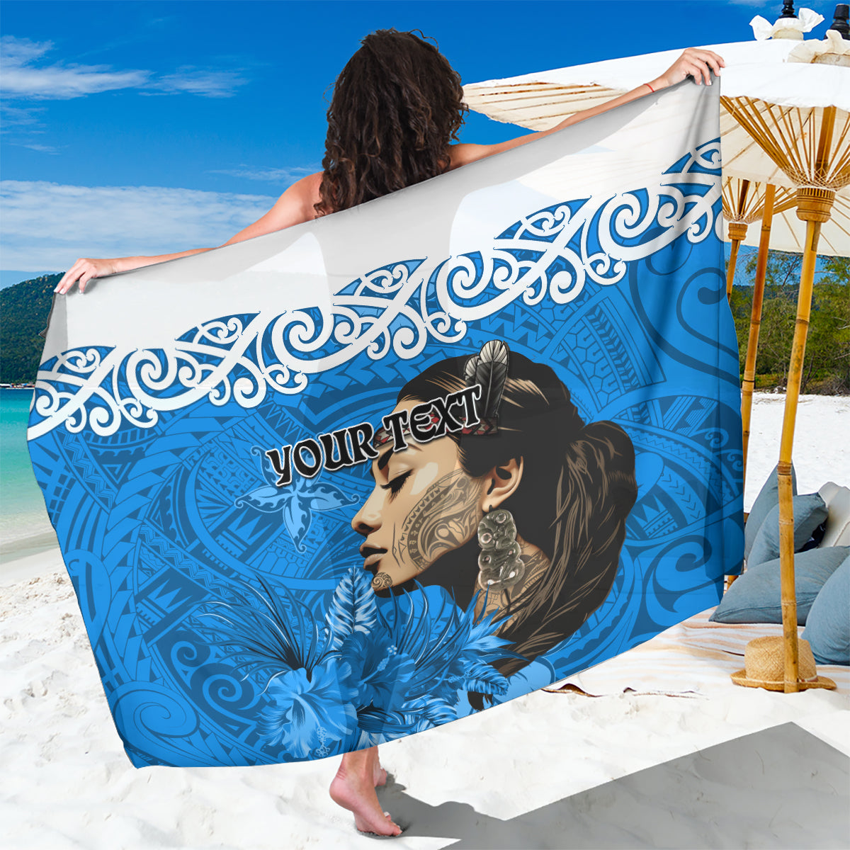 Custom New Zealand Womens Day Sarong Traditional Maori Woman Polynesian Pattern Blue Color LT03 One Size 44 x 66 inches Blue - Polynesian Pride